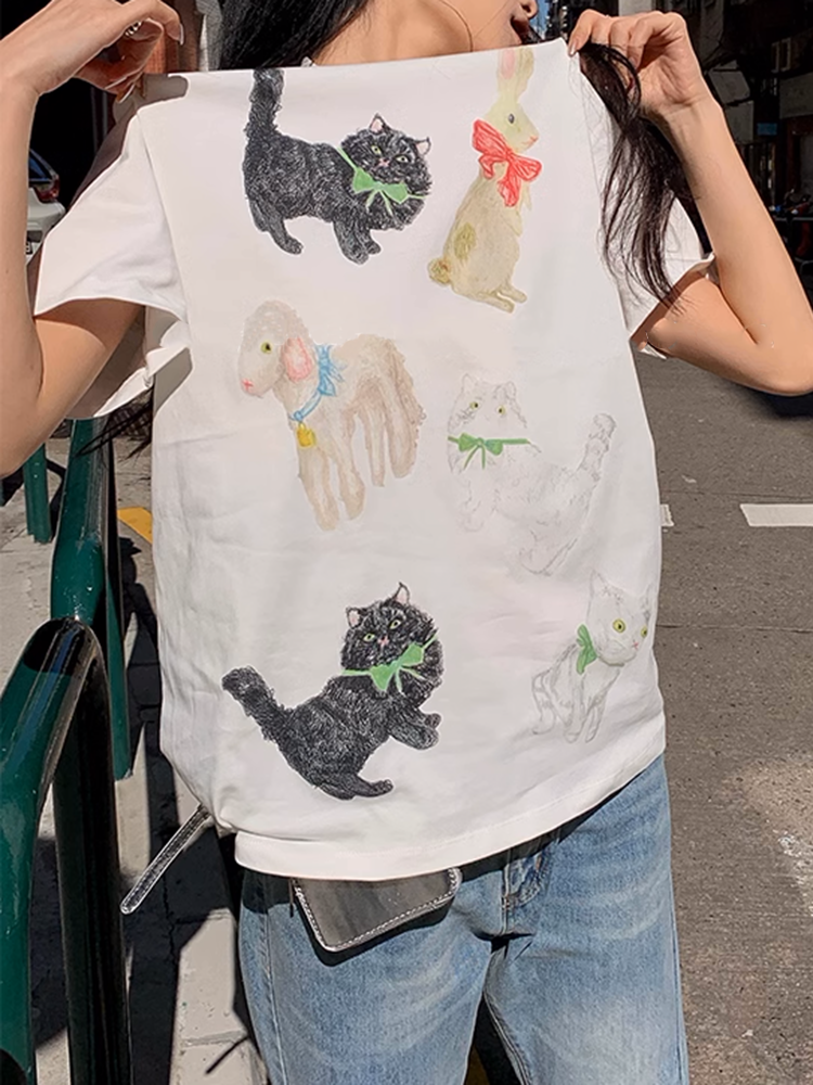 ユニークCATアニマルグラフィックTシャツ
