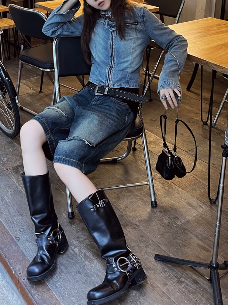 ウォッシュドダメージハーフデニムパンツ
