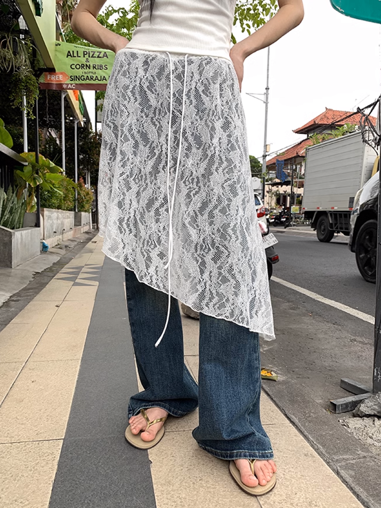 レイヤードイレギュラーレーススカート
