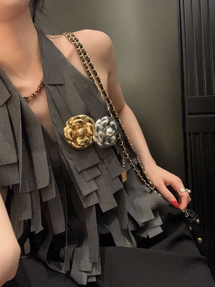 バックレススタイルリボンフリンジベスト