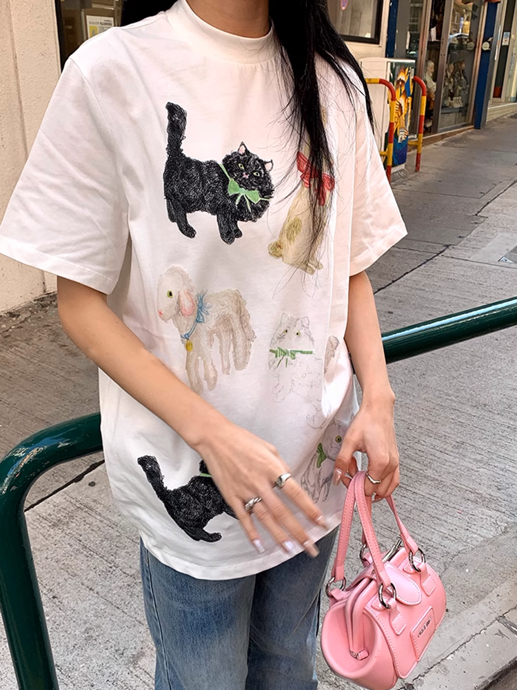 ユニークCATアニマルグラフィックTシャツ