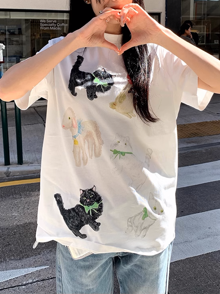 ユニークCATアニマルグラフィックTシャツ