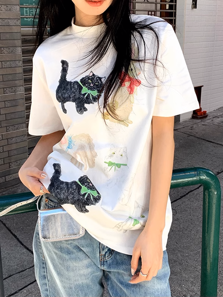 ユニークCATアニマルグラフィックTシャツ