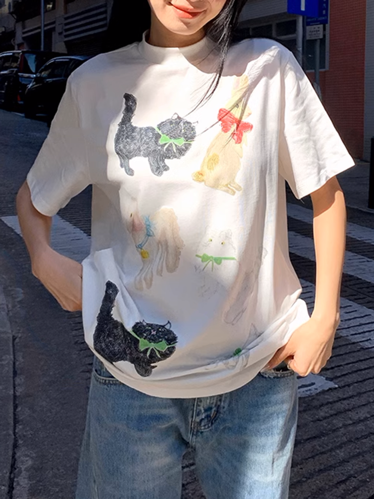 ユニークCATアニマルグラフィックTシャツ
