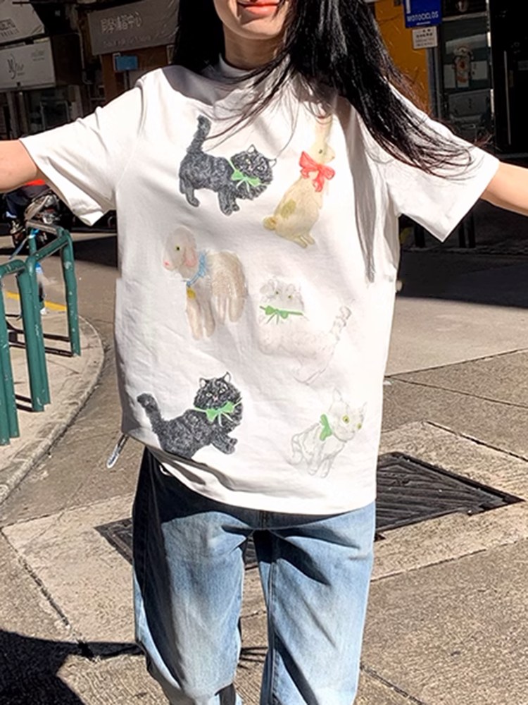 ユニークCATアニマルグラフィックTシャツ