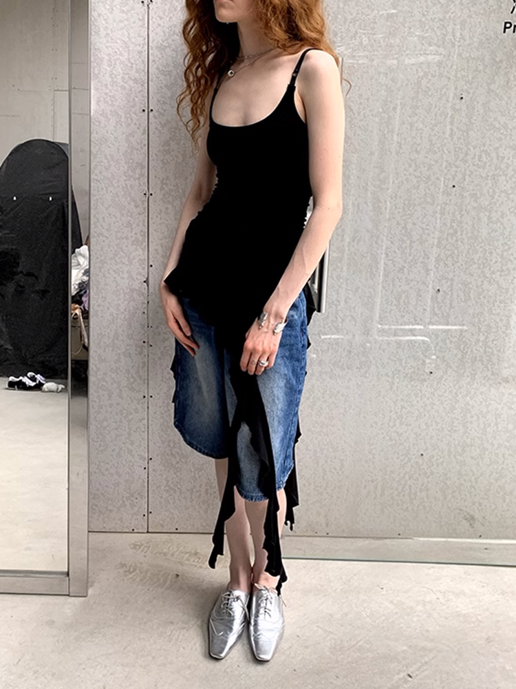 アシンメトリーリボンキャミワンピース