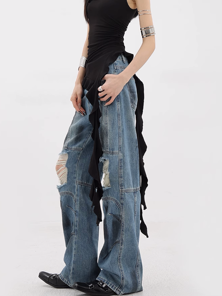 ダメージパッチワークデニムパンツ