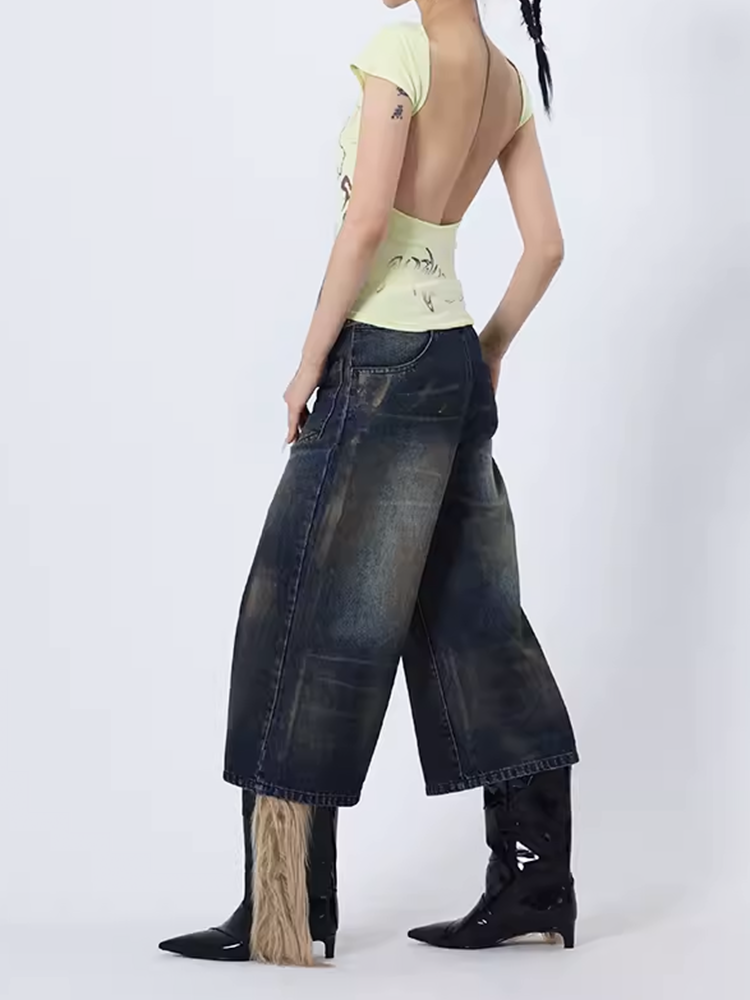 フロントアンドバッククロップドデニムパンツ