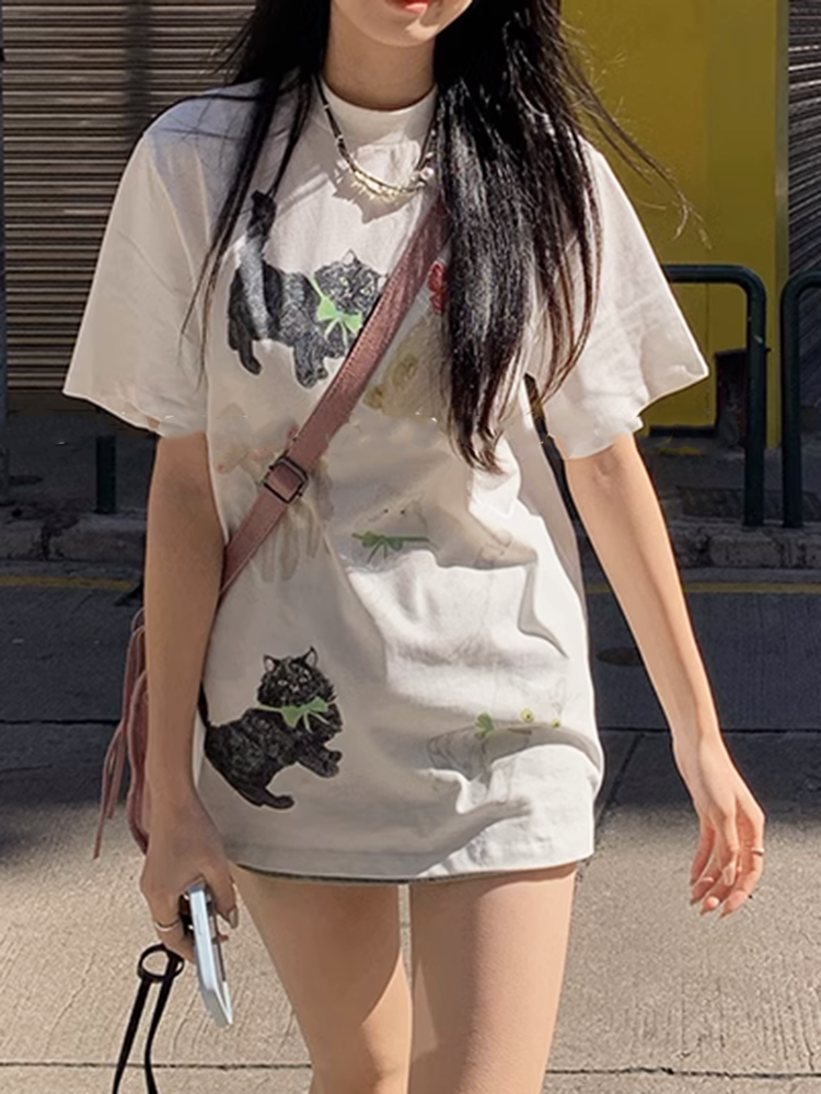 ユニークCATアニマルグラフィックTシャツ