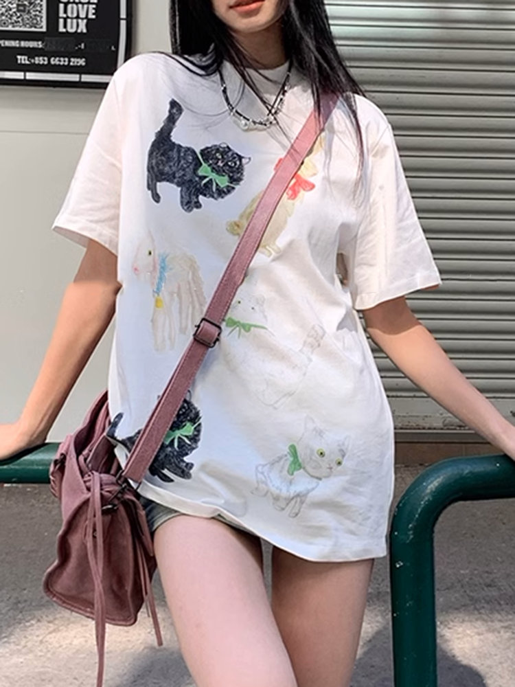 ユニークCATアニマルグラフィックTシャツ