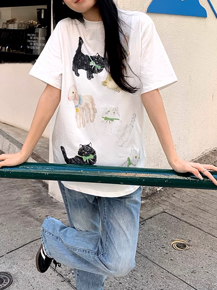 ユニークCATアニマルグラフィックTシャツ