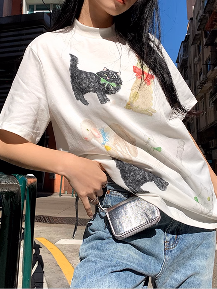 ユニークCATアニマルグラフィックTシャツ