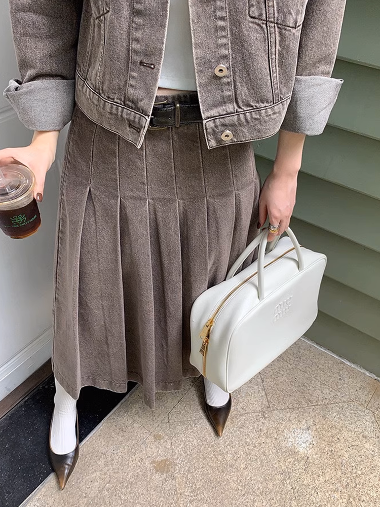 フロントプリーツデニムスカート