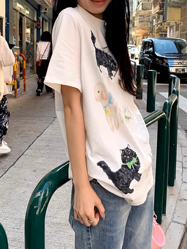 ユニークCATアニマルグラフィックTシャツ