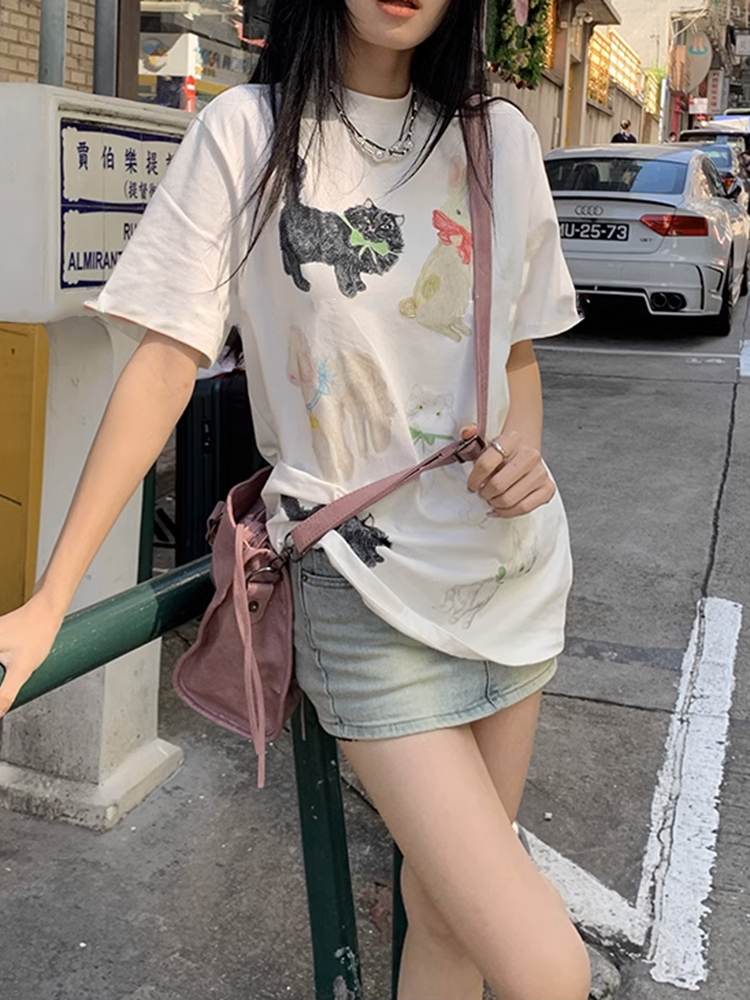 ユニークCATアニマルグラフィックTシャツ