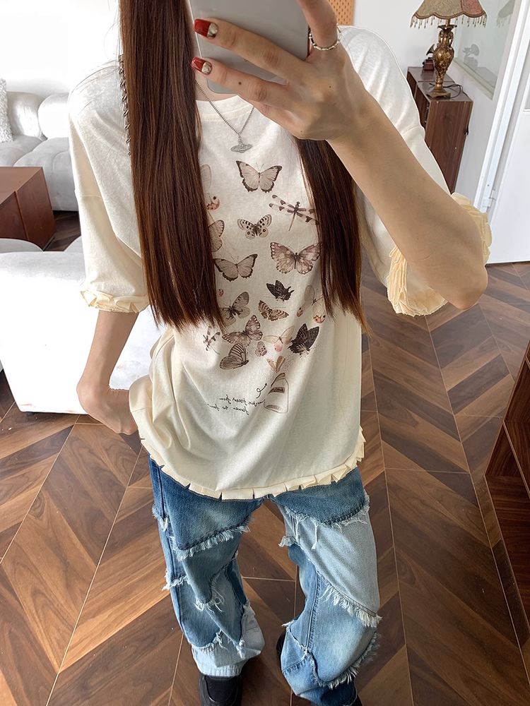 カラーブロックダメージデニムパンツ
