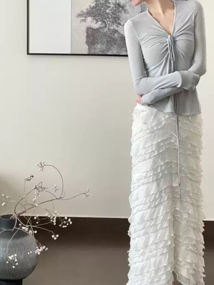 カットフリルロングスカート