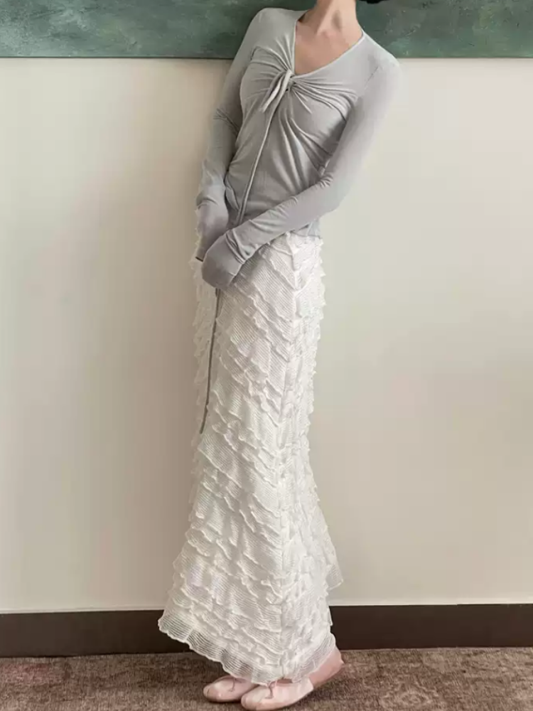 カットフリルロングスカート