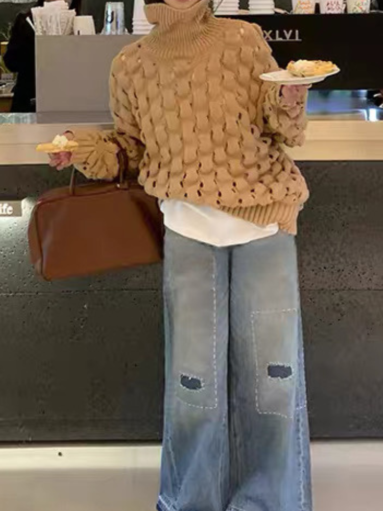 ワッフルニッティングタートルセーター