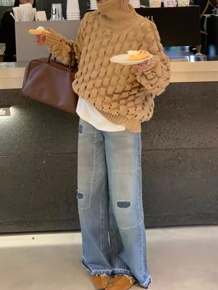 ワッフルニッティングタートルセーター