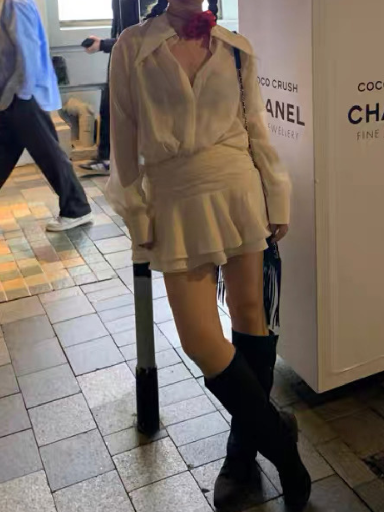 フェイクレイヤードシャツドレス