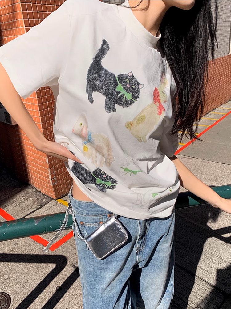 ユニークCATアニマルグラフィックTシャツ