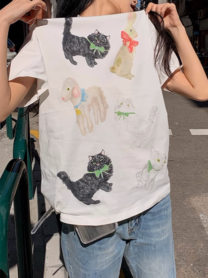 ユニークCATアニマルグラフィックTシャツ