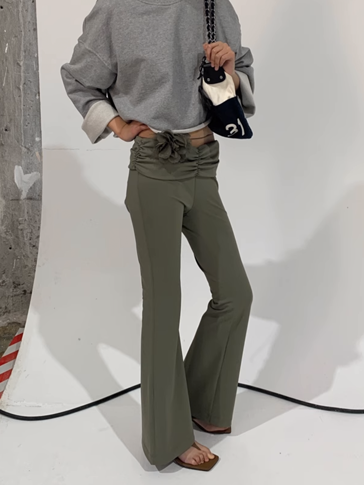 ダブルプリーツローウエストストレッチパンツ