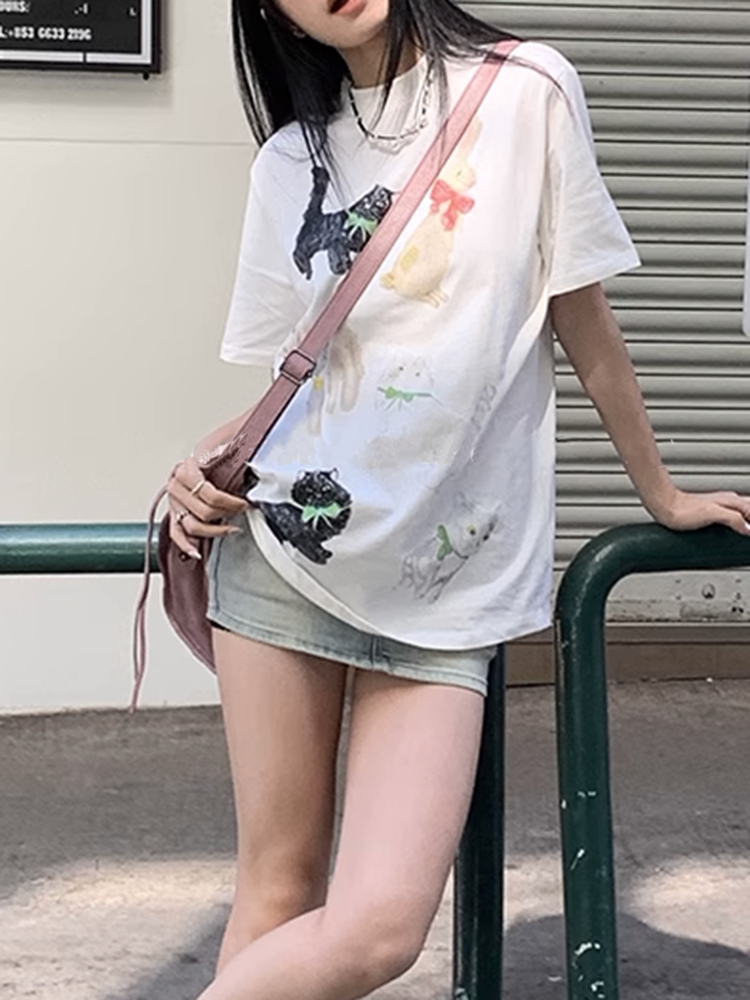 ユニークCATアニマルグラフィックTシャツ