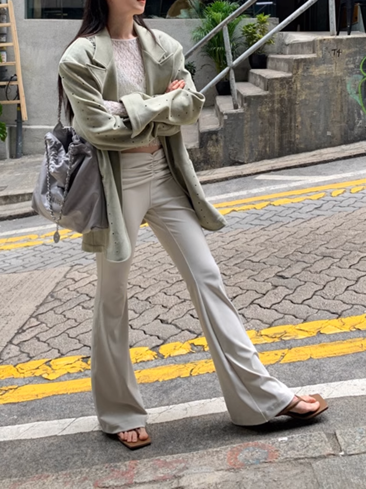 ダブルプリーツローウエストストレッチパンツ