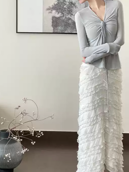 カットフリルロングスカート