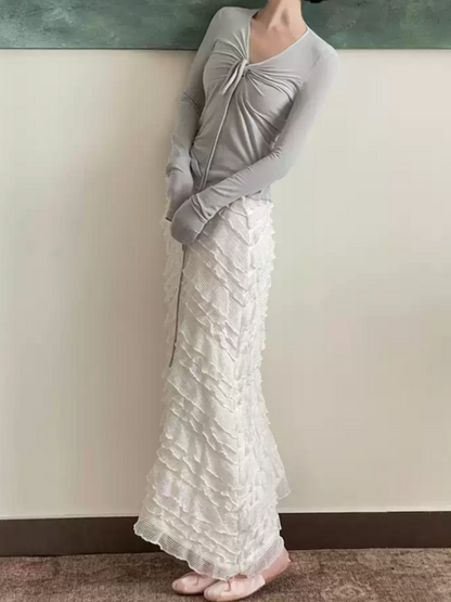 カットフリルロングスカート